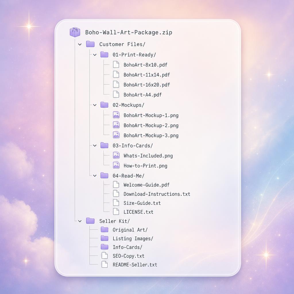 Sample EverAlice ZIP file tree — Customer Files and Seller Kit